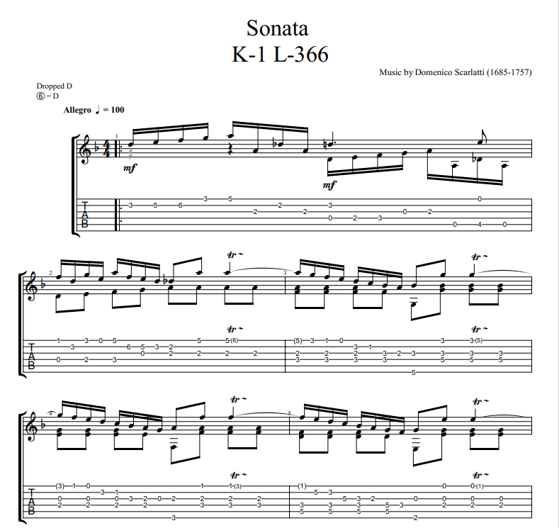 Domenico Scarlatti - Sonata K-1 L-366 sheet music for guitar